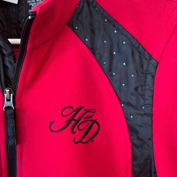 Harley Davidson Red Black Fleece Jacket Medium - Picture 2 of 5